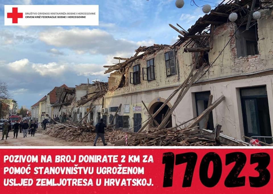 Pozivom na broj 17023 donirajte 2 KM stradalima u potresu