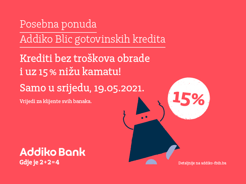 Ugovorite gotovinski kredit uz 15% nižu kamatu u Addiko Bank Sarajevo