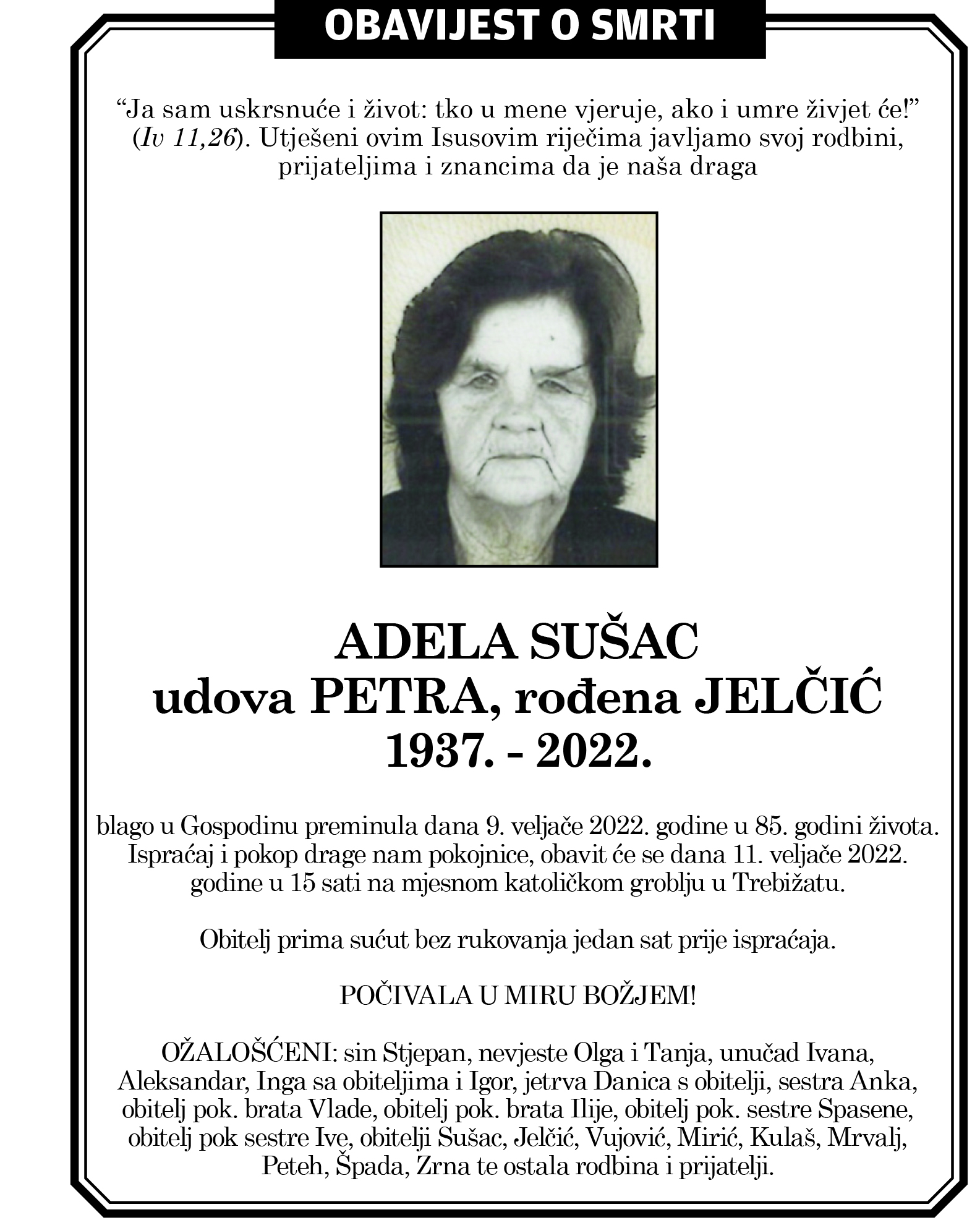 Anđela Sušac udovica Petra.rođena Jeličić