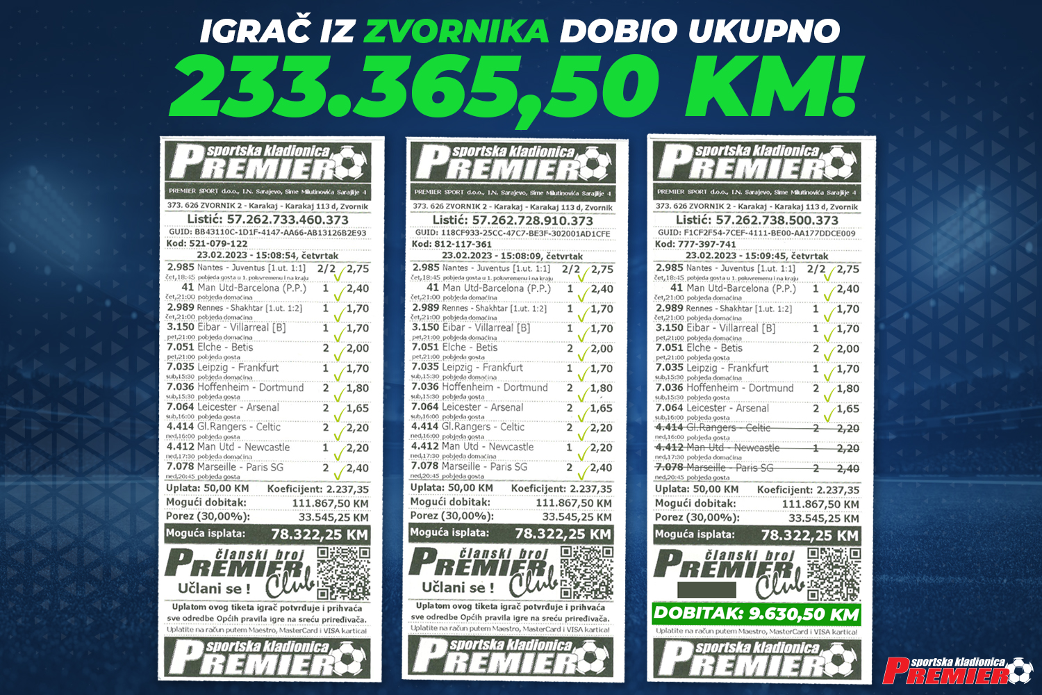 Sreća se nasmiješila igračima Premier kladionice: Sretni igrači osvojili velike dobitke na igrama na sreću