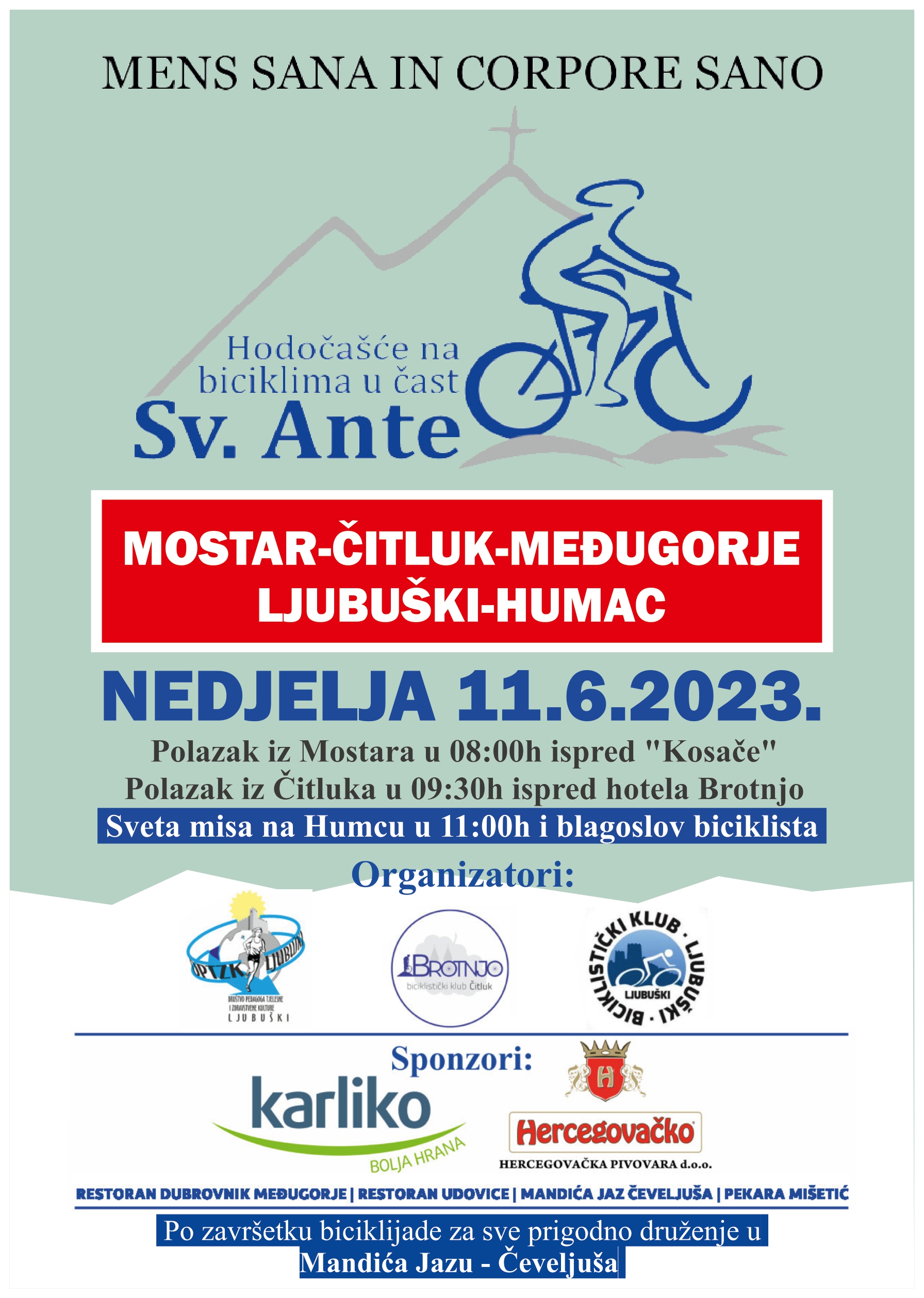 15. biciklističko hodočašće u čast sv. Ante u nedjelju 11.06.