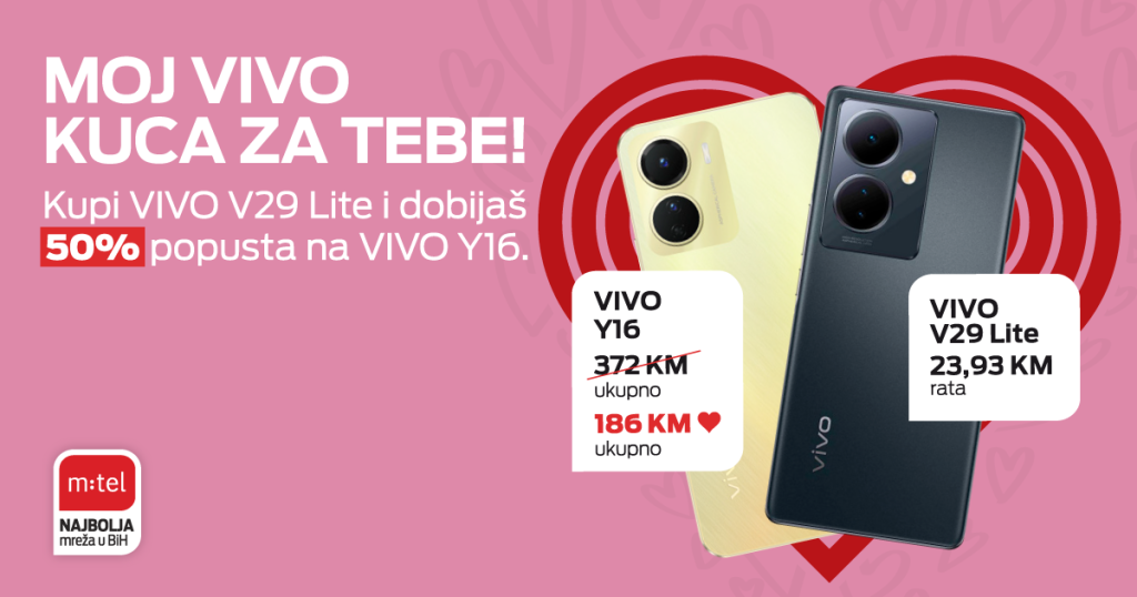 M:tel: Kupovinom VIVO V29 Lite dobivate 50% popusta na VIVO Y16